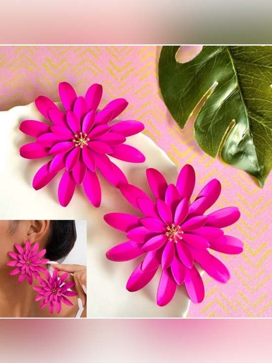 Jewelry - 2/$30🌵 Pink Daisy Flower Metal Earrings Zara Statement Jumbo Garden Jewelry NEW